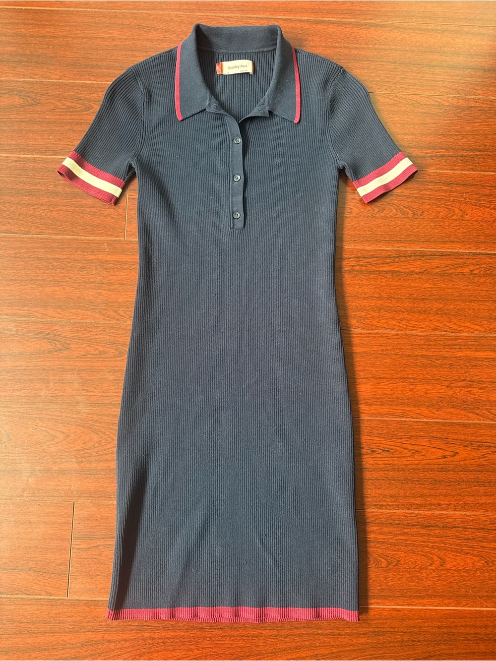 Sundays Best Navy Ribbed Polo Dress